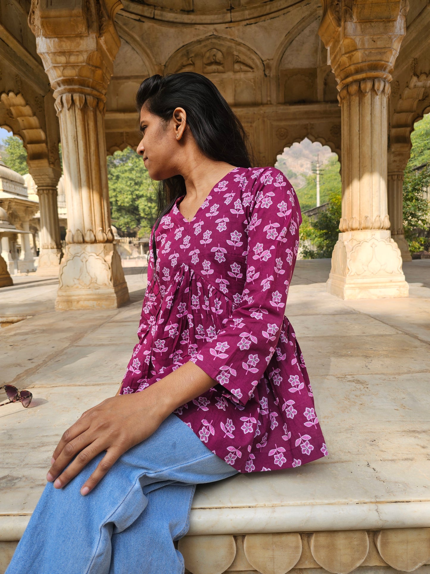 3/4 sleeve Pemplum Top