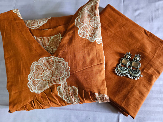 Rust Orange Noor Round Kurti
