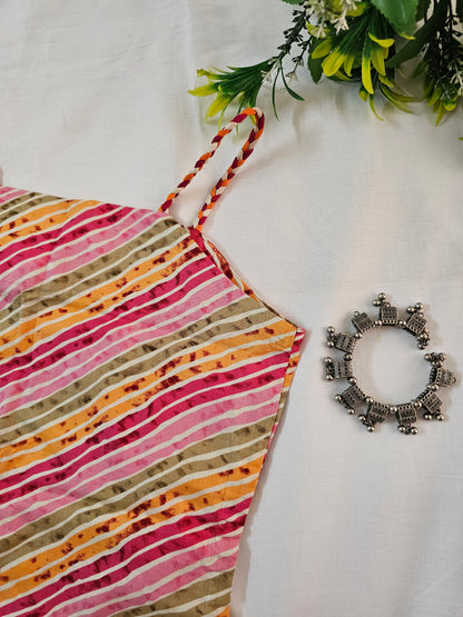 Vibrant Leheriya Spaghetti‑Strap Straight Kurti