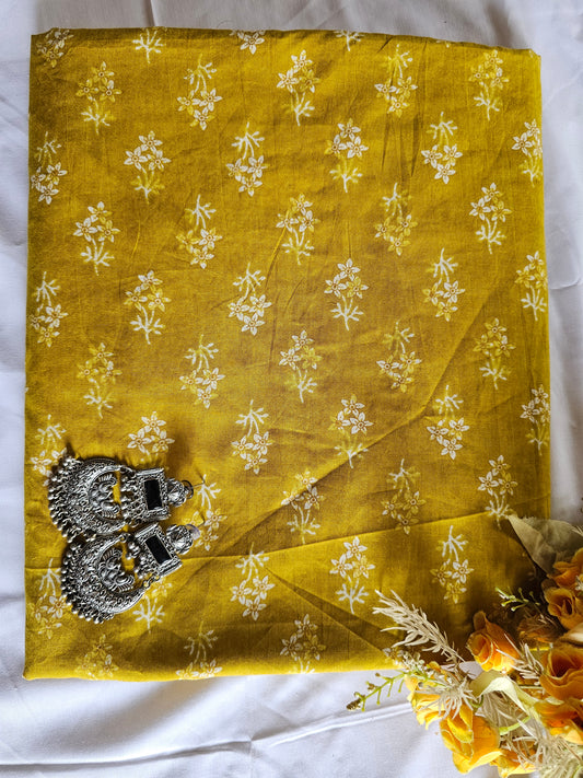 Mustard Meadow with delicate white floral motifs
