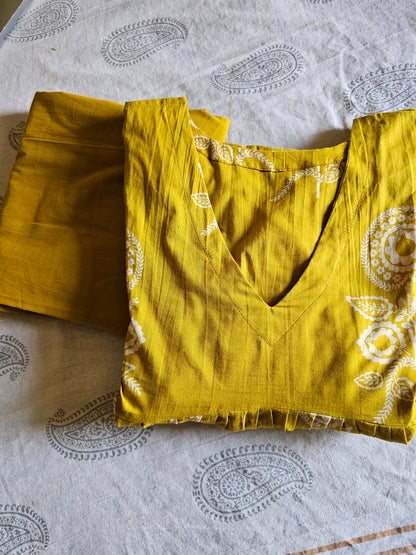 Mustard Yellow Hand-Printed Noor Round Kurti