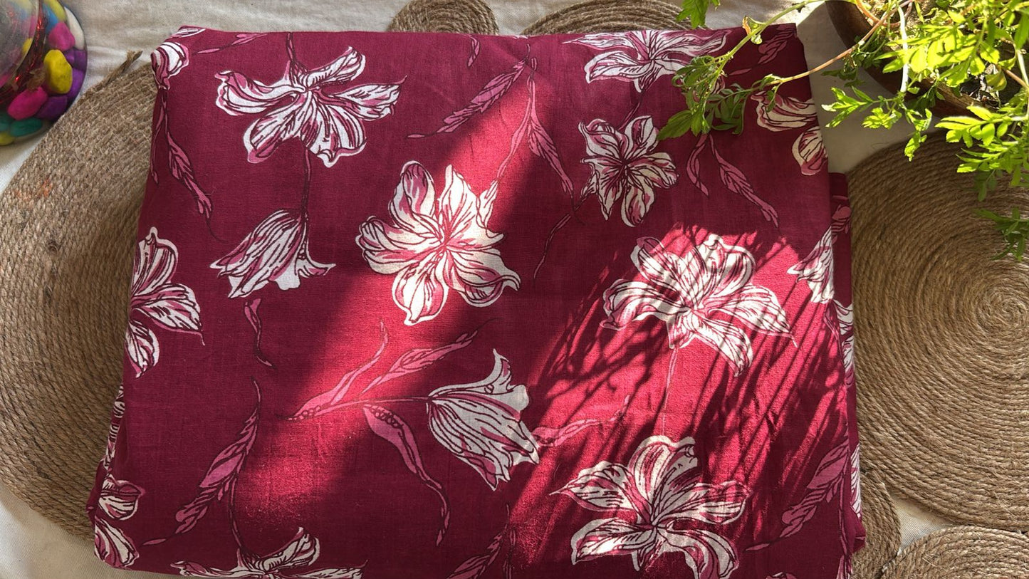 Crimson Lily Handprinted Cotton Top
