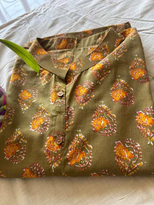 Olive Bloom Straight Kurti