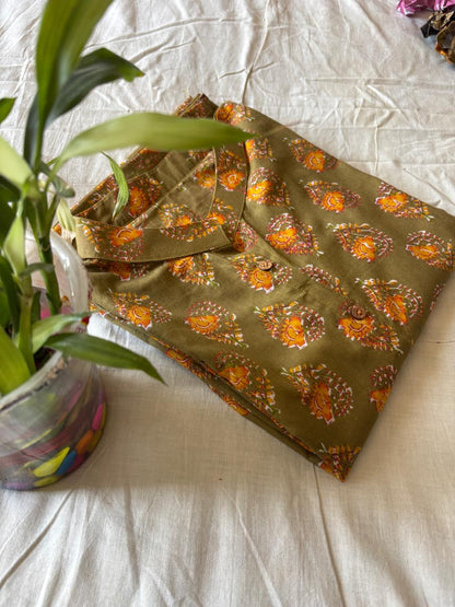 Olive Bloom Straight Kurti