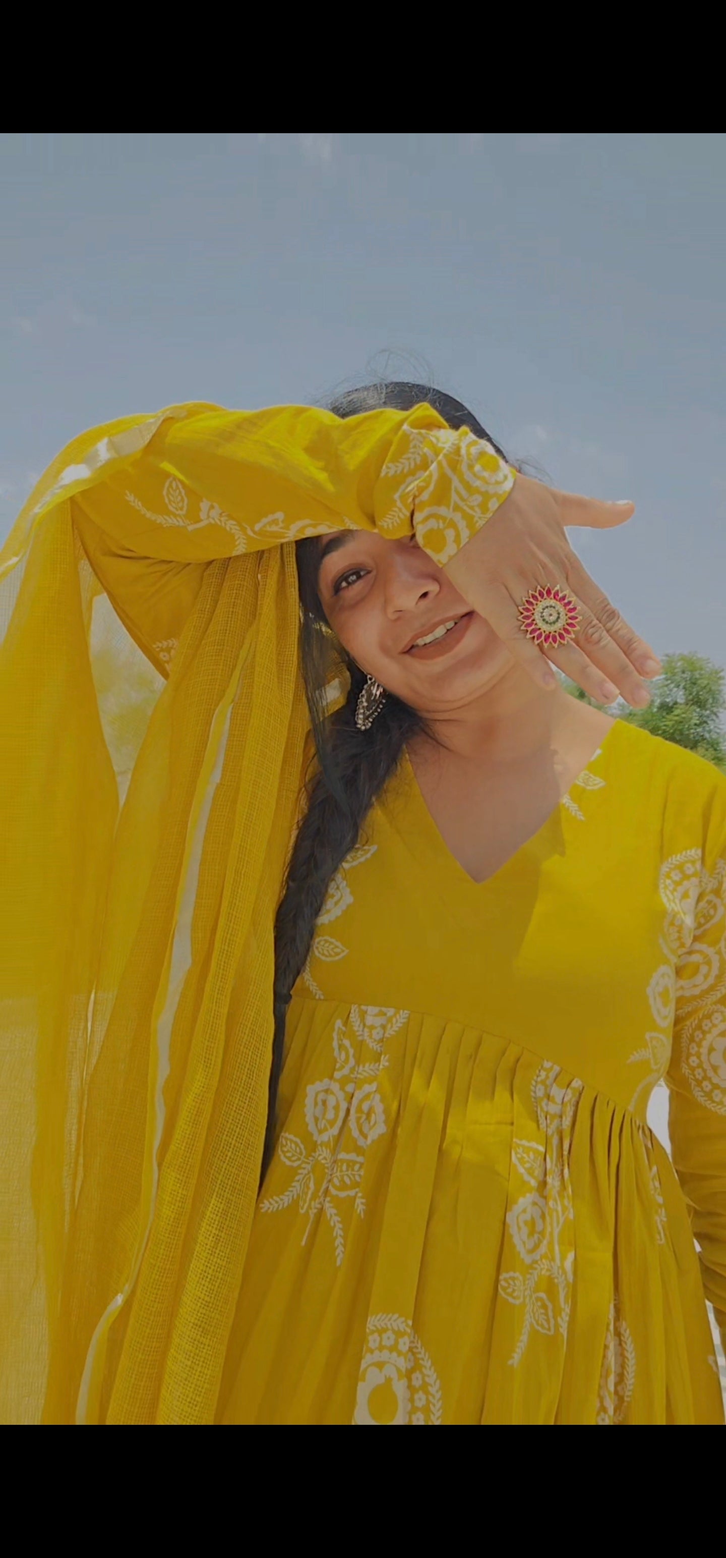 Mustard Yellow Hand-Printed Noor Round Kurti