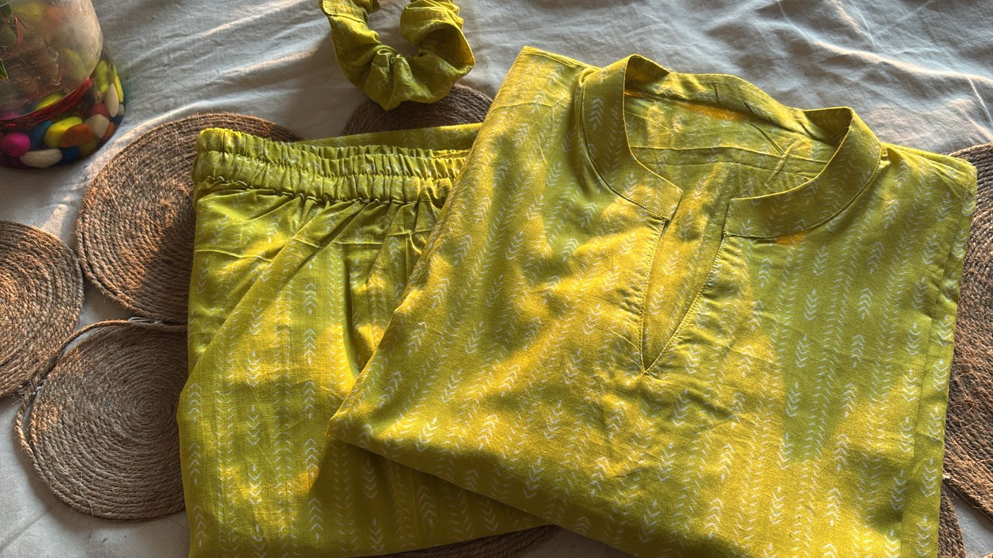 Lemon Yellow Straight Kurti Set – By Dhaage