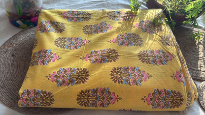 Yellow Handblock Printed Straight Kurti